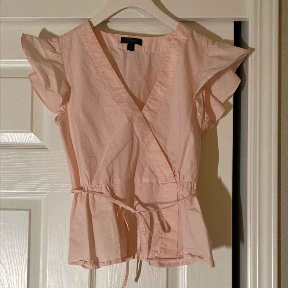 J. Crew Pink Flutter Sleeve Wrap Blouse